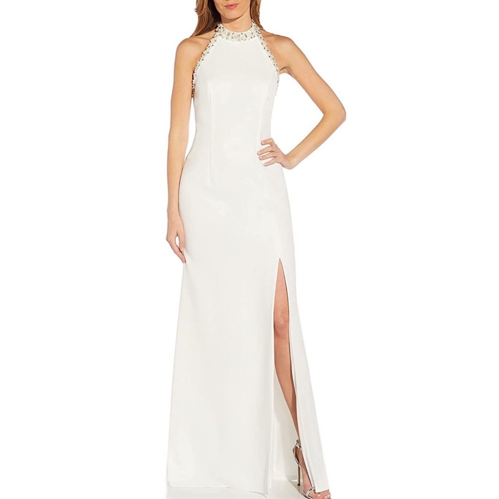 Adrianna Papell Pearl Crepe Halter Neck Dress, Ivory size 12
